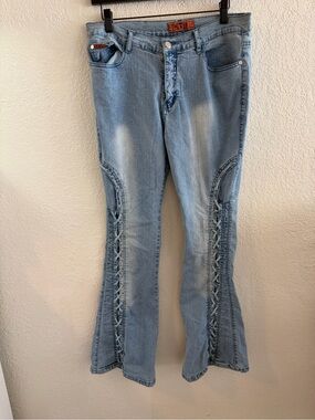 Lace Up Vintage Light Wash Flare Jeans - Women's 12